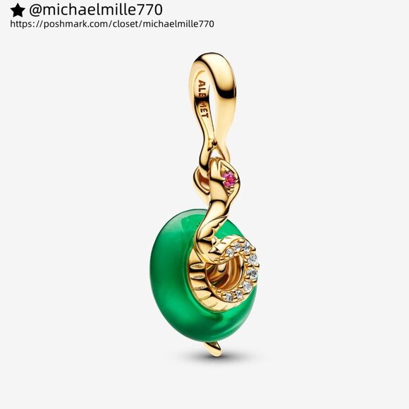 Pandora Snake Green Murano Glass Dangle Charm - Picture 1 of 7